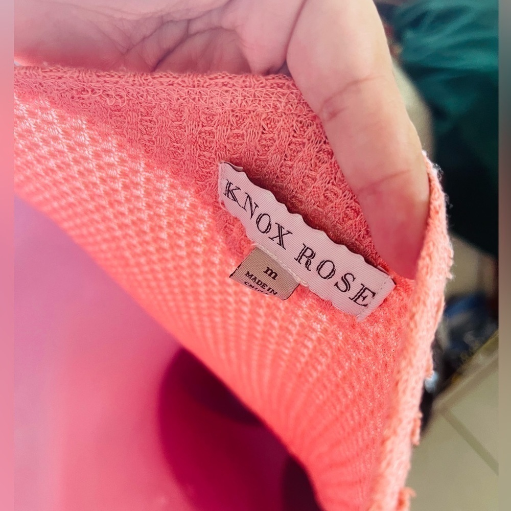 Knox Rose Anthropologie pink waffle knit sweater, cold shoulder long sleeve top - Picture 5 of 6